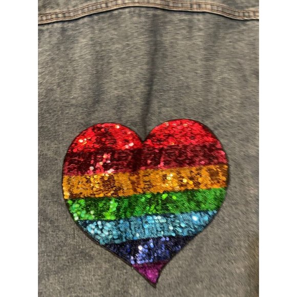 Jean Jacket Womens Small Blue Denim Medium Wash Button Front Custom Patches - Picture 10 of 10